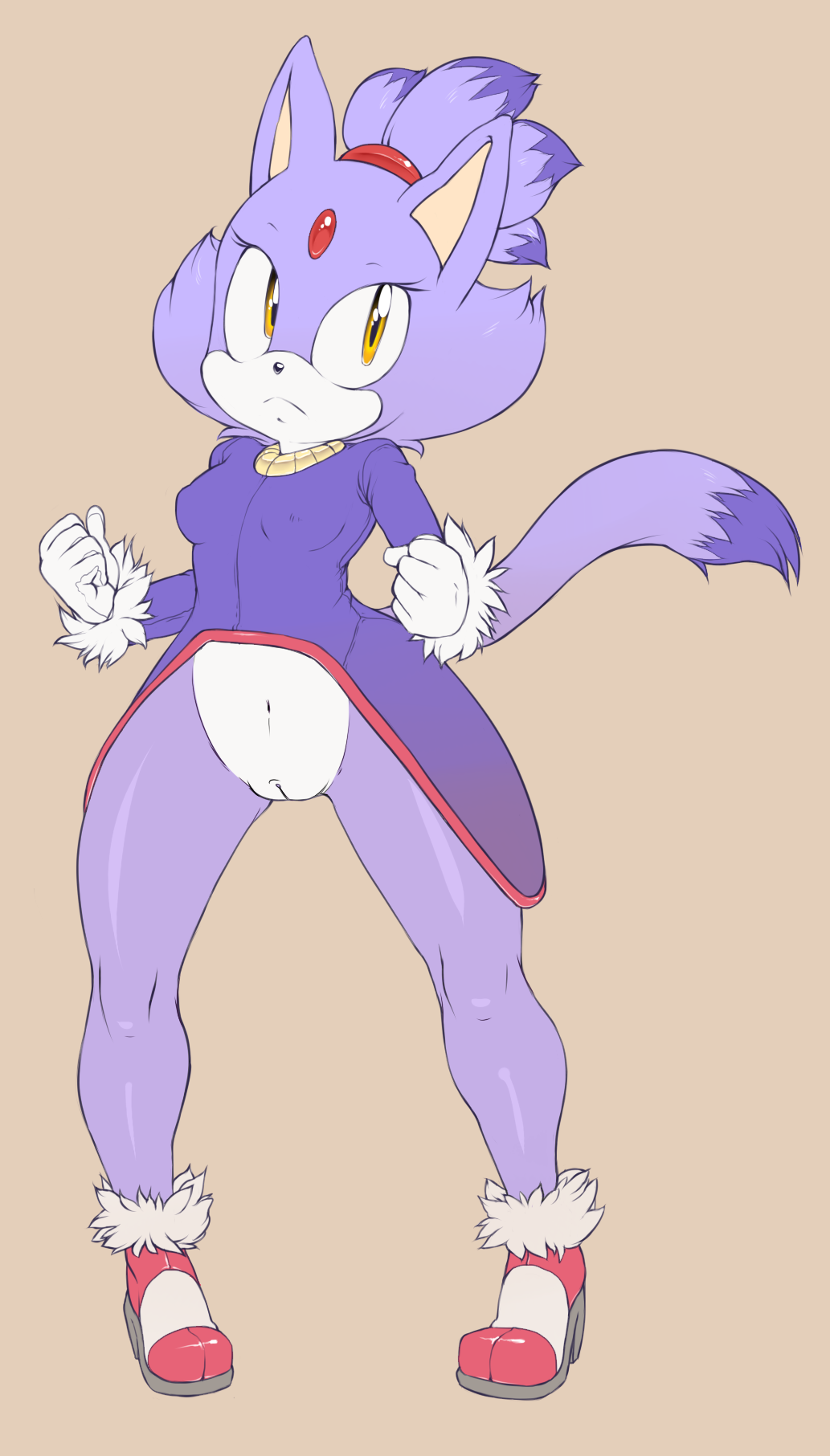 2014 amber_eyes anthro argento biped black_nose blaze_the_cat bottomless clothed clothing domestic_cat edit felid feline felis female footwear fur genitals gloves hair handwear hi_res looking_up mammal purple_body purple_fur purple_hair pussy sega shoes short_hair simple_background solo sonic_the_hedgehog_(series) standing tight_clothing wide_hips