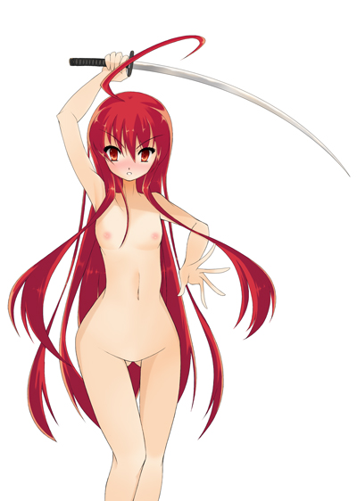flat_chest nipples noi nude red_hair shakugan_no_shana shana solo sword weapon
