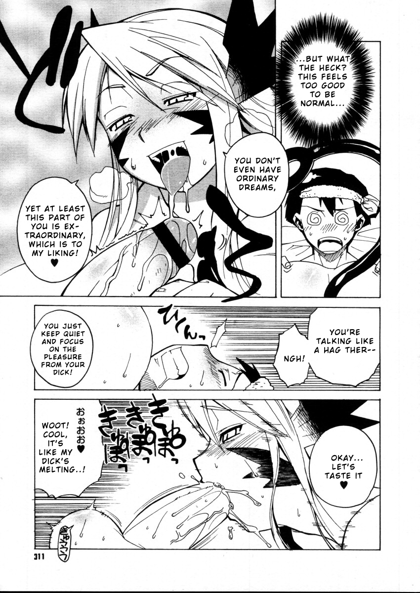 1girl comic demon_girl greyscale hard_translated highres monochrome original takatsu translated