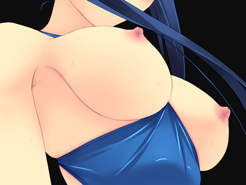 between_breasts blue_hair blue_haired_girl_(murakami_suigun) breasts breasts_outside close-up f-ism head_out_of_frame large_breasts murakami_suigun nipples original solo swimsuit