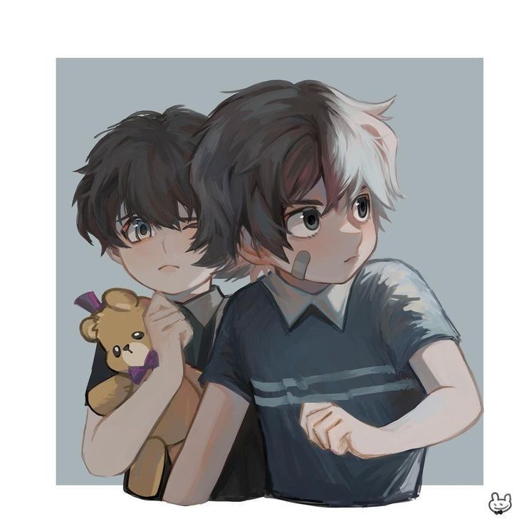 2boys bandaid bandaid_on_cheek bandaid_on_face blue_shirt brown_hair crying_child_(fnaf) five_nights_at_freddy's five_nights_at_freddy's:_security_breach five_nights_at_freddy's_4 fredbear_(fnaf) gregory_(fnaf) holding holding_stuffed_toy multiple_boys nameft1 one_eye_closed shirt short_hair source_mismatch striped striped_shirt stuffed_animal stuffed_toy teddy_bear time_paradox