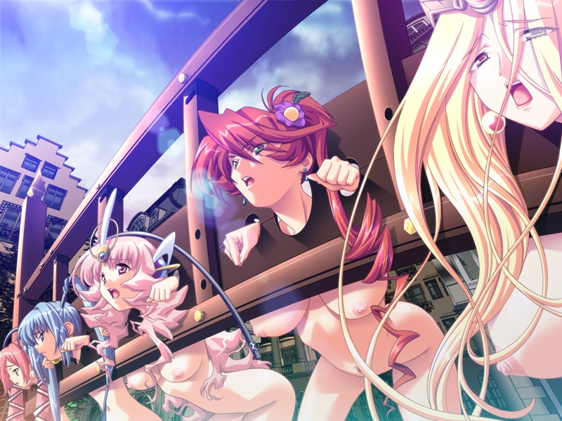 :o bdsm bent_over blonde_hair blue_hair bondage bound breasts cloud crown day drill_hair earrings everyone fiene flower game_cg green_eyes hair_flower hair_ornament hair_ribbon hanging_breasts humiliation imanaka_koutarou janice_(kuro_no_utahime) jewelry kuro_no_utahime large_breasts lens_flare lineup lipstick long_hair makeup mirille multiple_girls navel necklace nipples nude open_mouth ostina outdoors pillory pink_eyes pink_hair ponytail public_nudity ratuca red_hair restrained ribbon sad sky stationary_restraints surprised twintails very_long_hair wavy_hair yellow_eyes