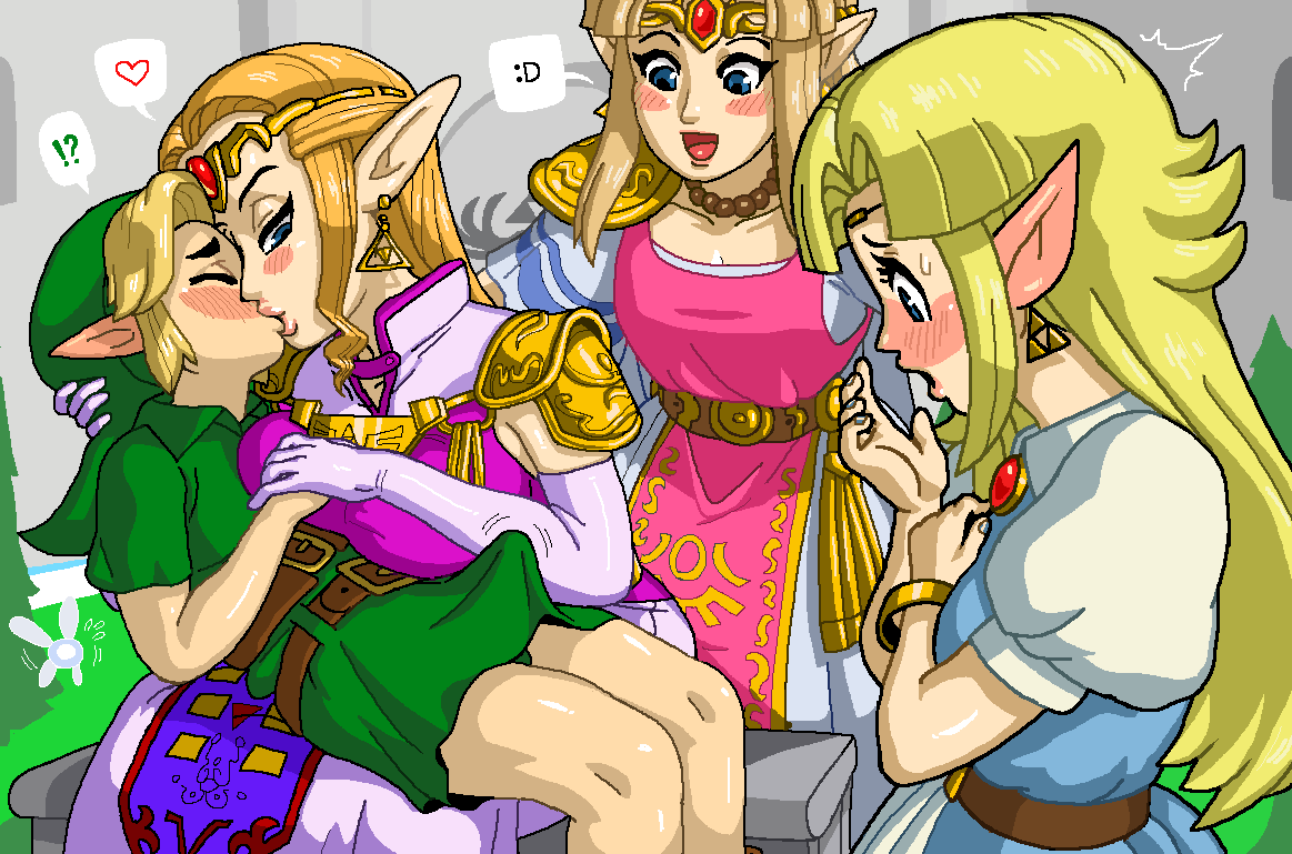 &lt;3 5_fingers :d ?! age_difference bangs bench big_breasts blonde_hair blue_eyes blush bodily_fluids breasts clothed clothing digital_media_(artwork) ear_piercing ear_ring erection eyelashes eyes_closed female fingers fully_clothed group hair harddegenerate humanoid humanoid_pointy_ears hylian kissing link lips male male/female navi nintendo ocarina_of_time older_female on_bench on_lap open_mouth outside pale_skin piercing princess_zelda smile speech_bubble sweat tan_body tan_skin tenting the_legend_of_zelda tongue video_games young young_link younger_male