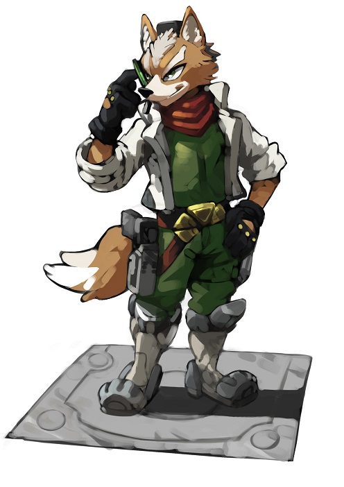 anthro belt bittenhard boots brown_body brown_fur canid canine clothing footwear fox fox_mccloud fur gloves green_eyes gun handwear jacket male mammal nintendo ranged_weapon scarf solo star_fox topwear video_games visor weapon white_body white_fur