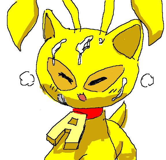 aisha_(neopets) ambiguous_gender bodily_fluids breath bronzecatworld collar cum cum_on_face eyes_closed feral fur genital_fluids jumpstart_games neopet_(species) neopets open_mouth simple_background solo video_games white_background yellow_body yellow_fur