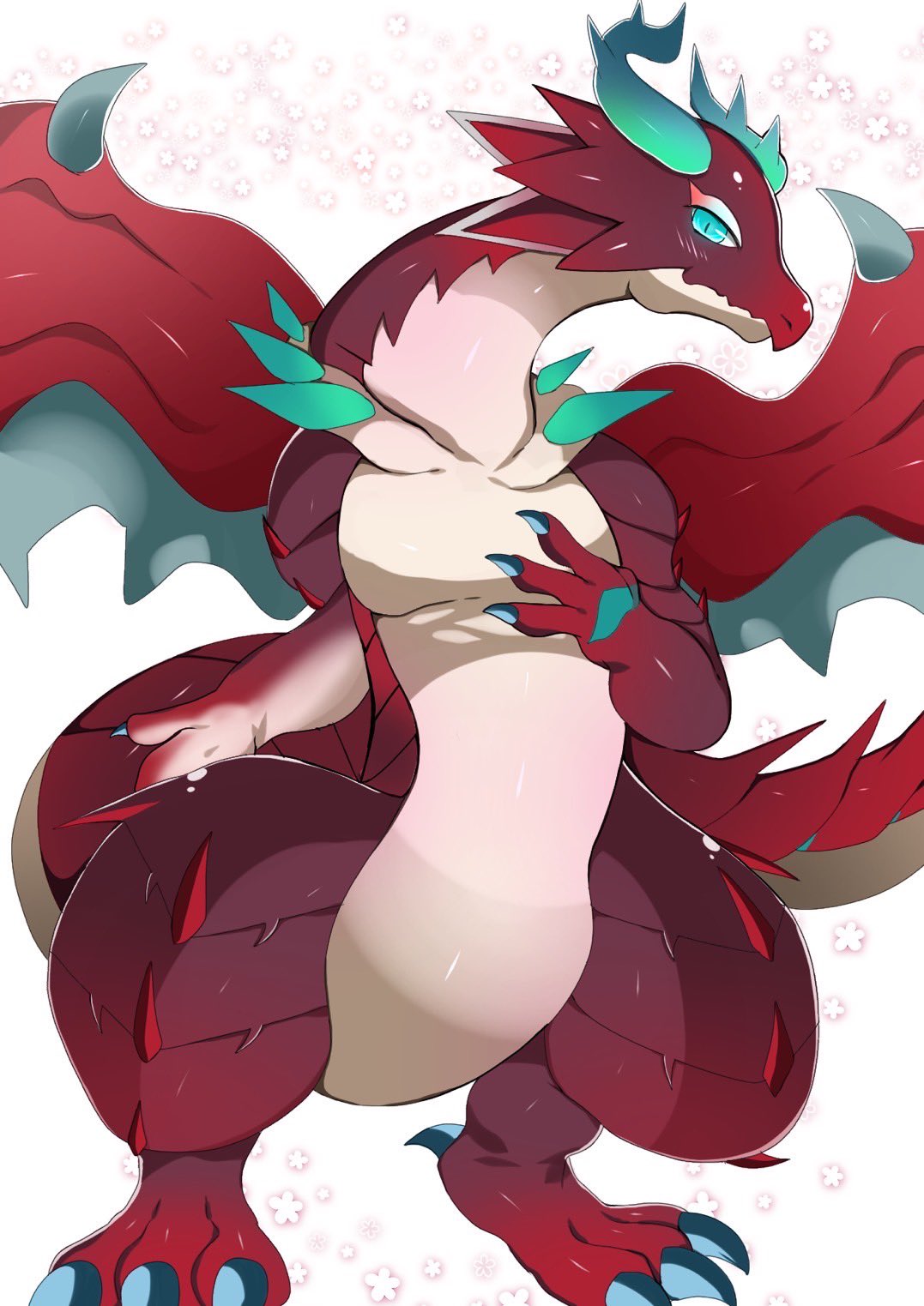 blush claws dragon dragonmaid_(yu-gi-oh) dragonmaid_tinkhec dragonryuusuki duel_monster female feral finger_claws hi_res horn konami red_body red_scales scales scalie solo toe_claws wings yu-gi-oh