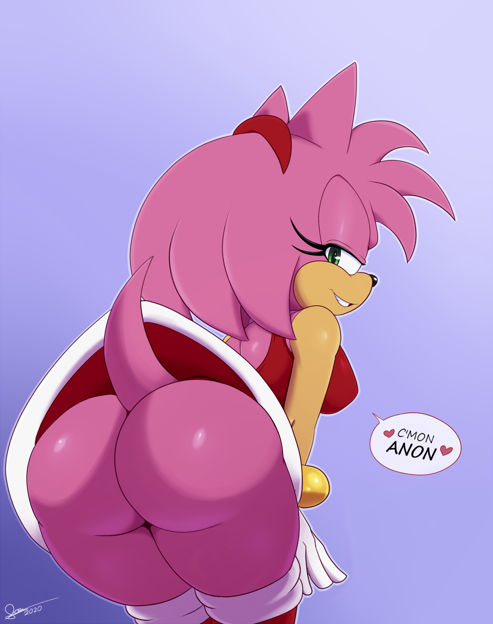 2020 amy_rose anthro bigdon1992 bottomless butt butt_focus clothed clothing cosplay dialogue digital_media_(artwork) dress edit english_text eulipotyphlan female fur gloves green_eyes handwear hedgehog hi_res mammal meme no_underwear nyuroraxbigdon open-back_dress sega simple_background solo sonic_the_hedgehog_(series) speech_bubble text upskirt video_games