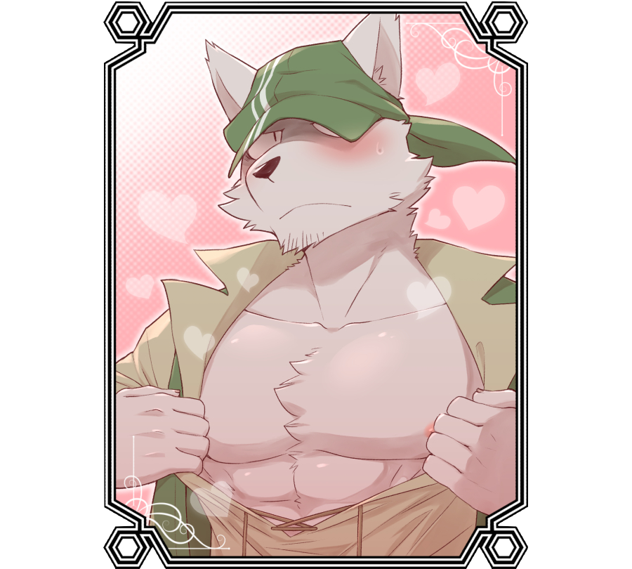 &lt;3 2021 abs alpha_channel anthro blush canid canine chardonnay_romancia chest_tuft clothed clothing cotton_(artist) fox fur grey_body grey_fur hat headgear headwear male mammal muscular muscular_male nipples pecs presenting rudolf_yelp simple_background solo transparent_background tuft undressing