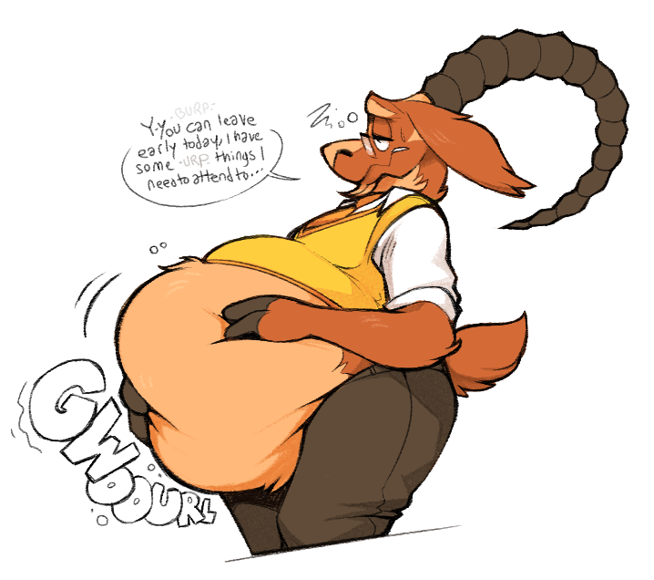 anthro belly big_belly big_butt boot_(artist) bovid burping butt caprine digestion digestion_noises fatal_vore goat male mammal montana_(boot) professor solo student teacher teacher_and_student thick_thighs vore wide_hips
