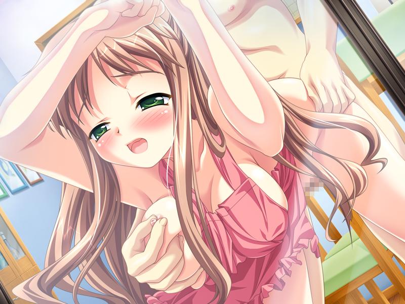 against_glass aogiri_penta apron armpits blush breast_grab breast_slip breasts brown_hair censored doggystyle dutch_angle game_cg grabbing green_eyes groping large_breasts long_hair mosaic_censoring nagasa_tsugumi naked_apron nipple_tweak nipples non-web_source one_breast_out open_mouth osananajimi_wa_bed_yakuza! sex solo_focus tonpuu torso_grab