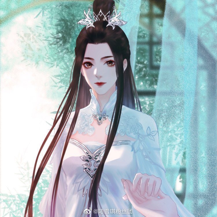 1girl brown_hair clothing_cutout curtains disembodied_limb dress expressionless hair_bun hair_ornament hand_grab leaf long_hair looking_at_viewer lu_xueqi_(zhu_xian) lu_xueqi_tongren_ye solo upper_body white_dress zhu_xian