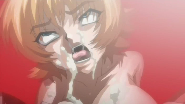 ahegao bangs breasts collarbone cum cum_on_body cum_on_breasts cum_on_upper_body cumdrip dutch_angle eyebrows_visible_through_hair eyes_visible_through_hair facial flipped_hair from_above fucked_silly igawa_sakura large_breasts looking_at_viewer murakami_teruaki nude open_mouth orange_hair red_background rolling_eyes screencap short_hair simple_background solo sweat taimanin_(series) taimanin_asagi tongue tongue_out upper_body