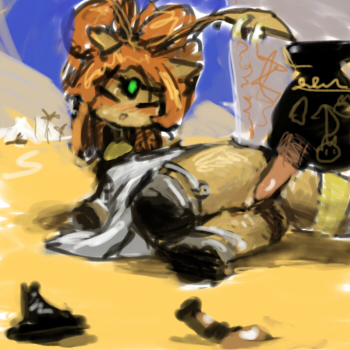 1:1 aisha_(neopets) bronzecatworld female feral genitals hair jumpstart_games lady_osiri low_res neopet_(species) neopets penis pottery sand sex sky solo vaginal video_games