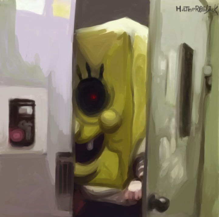 clip_studio_paint_(medium) evil_eyes evil_grin evil_smile grin hitr0adjack horrified horror_(theme) meme nick nickelodeon painting_(medium) smile spongebob_squarepants spongebob_squarepants_(character) traditional_media