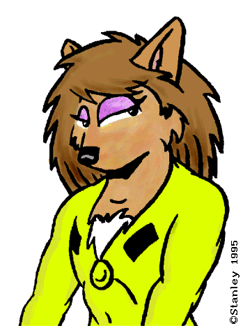 1995 anthro artist_name black_nose bodysuit bowman's_wolf brown_body brown_fur brown_hair canid canine canis clothed clothing eyeshadow female florence_ambrose freefall_(webcomic) fully_clothed fur hair low_res makeup mammal mark_stanley narrowed_eyes portrait purple_eyeshadow red_wolf simple_background skinsuit solo tight_clothing traditional_media_(artwork) webcomic webcomic_character white_background white_body white_fur wolf yellow_clothing