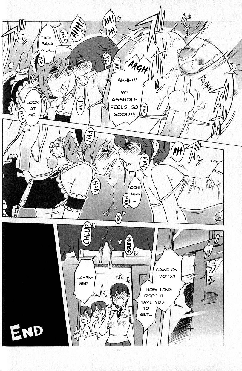 5boys anal ass blush choker comic crossdressing cum cum_in_mouth greyscale group_sex hard_translated highres kiss maid male_focus monochrome multiple_boys multiple_penises open_mouth original penis po-ju rankou_kyoushitsu sex testicles translated walk-in yaoi