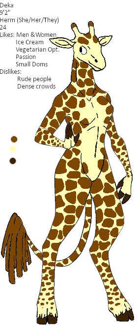anthro breasts cooltexan57 deka_(cooltexan57) digital_media_(artwork) english_text fur giraffe giraffid herm intersex mammal model_sheet multicolored_body multicolored_fur nude simple_background smile solo standing text thick_thighs two_tone_body two_tone_fur