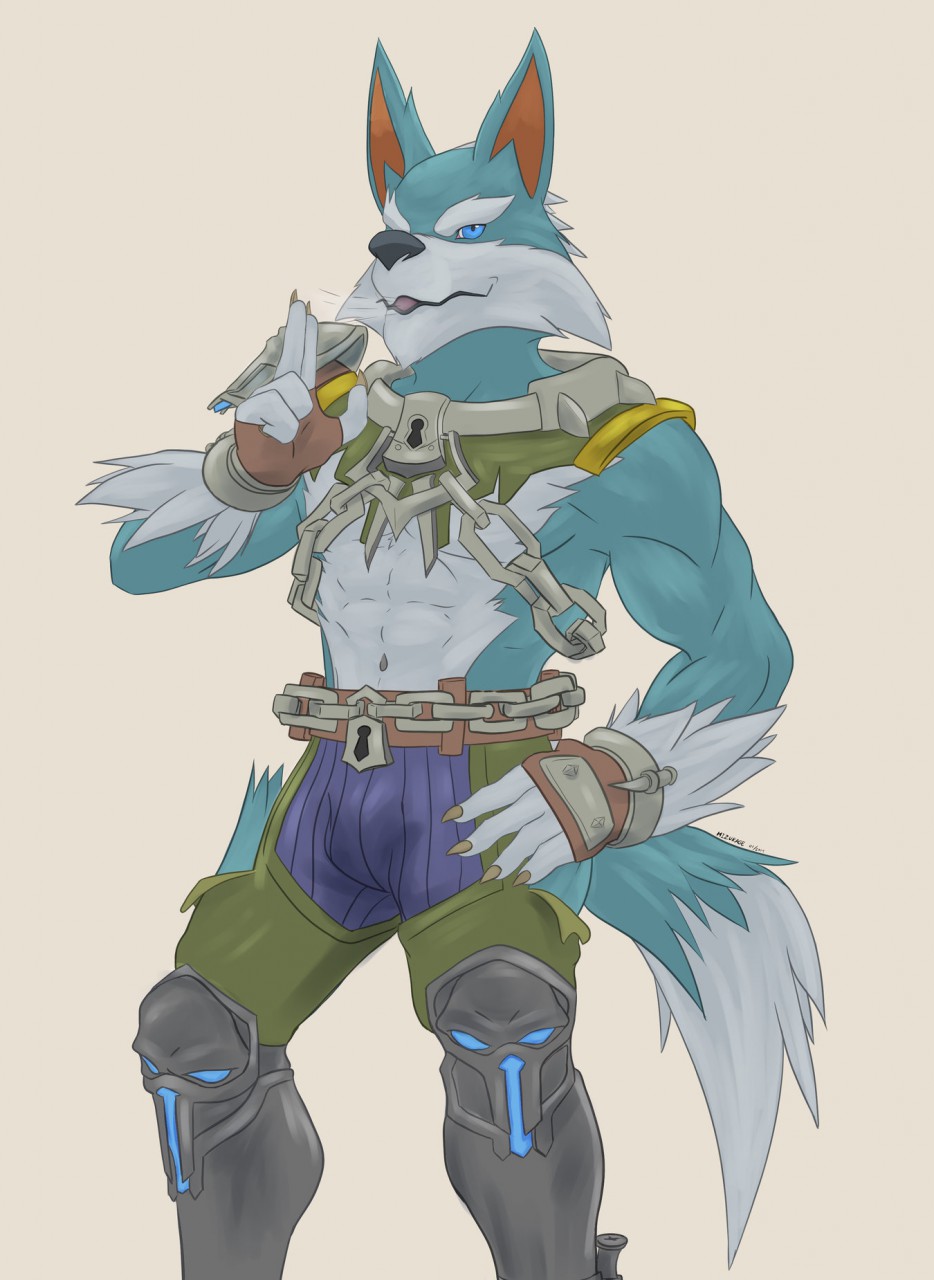 abs blue_eyes blue_fur canid canine canis clothed clothing fur male mammal mizukage_(artist) multicolored_fur paladins video_games viktor_(paladins) were werecanid werecanine werewolf wolf