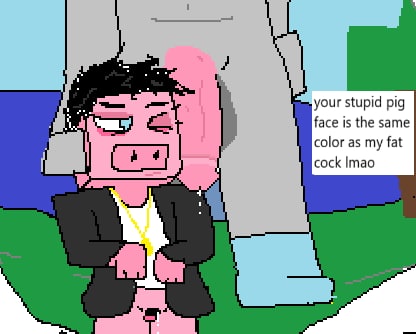 anthro big_penis bodily_fluids chastity_(disambiguation) chastity_cage chastity_device circumcised cum domestic_pig english_text felid genital_fluids genital_scar genitals humiliation leaking_cum low_res male male/male mammal micropenis microsoft minecraft mojang penis scar small_penis suid suina sus_(pig) text verbal_degradation video_games xbox_game_studios