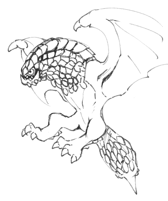 bazelgeuse capcom detailed detailed_scales doneru feral flying flying_wyvern membrane_(anatomy) membranous_wings monochrome monster monster_hunter scales simple_background sketch solo spiked_wings talons video_games winged_arms wings