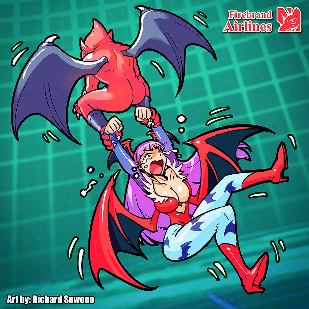 anklet bat_print blue_clothing blue_legwear blue_tights bodily_fluids breasts butt capcom cleavage clothed clothing darkstalkers demon demon's_crest demon_humanoid duo female firebrand gargoyle gargoyle's_quest ghosts_'n_goblins head_wings humanoid humanoid_pointy_ears jewelry legwear leotard lilith_aensland male membrane_(anatomy) membranous_wings nude print_clothing print_legwear red_arremer red_body red_clothing red_leotard richard_suwono tears tights ultimate_marvel_vs._capcom_3 wings