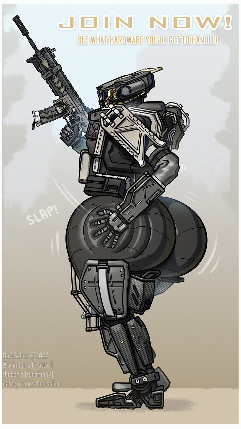 big_butt borisalien bottom_heavy butt butt_slap female gun hi_res huge_butt humanoid machine metal metallic_body ranged_weapon robot side_view slap smacking smacking_ass solo spanking spanking_self spectre_(titanfall) titanfall weapon wide_hips