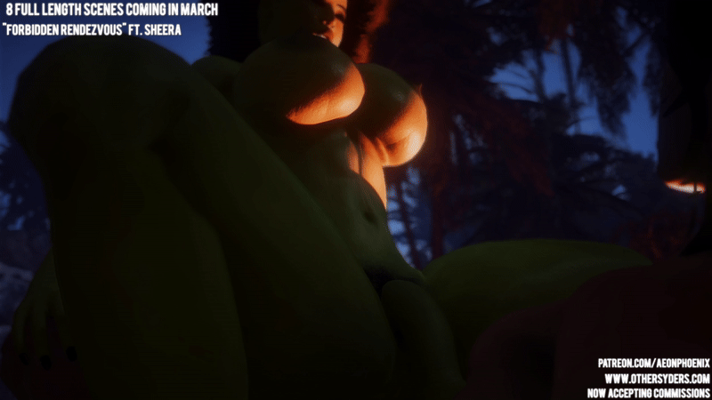 3d aeonphoenix anal animated animated_gif breasts cum cum_in_ass elf futanari interracial interspecies large_breasts large_penis orc original outdoors penis pointy_ears reverse_cowgirl_position straddling