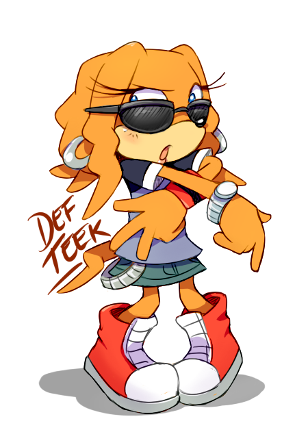 1girl alternate_costume blue_eyes cylent_nite full_body furry furry_female open_mouth pigeon-toed red_footwear simple_background sonic_(series) sonic_adventure sunglasses tail tikal_the_echidna watch white_background wristwatch