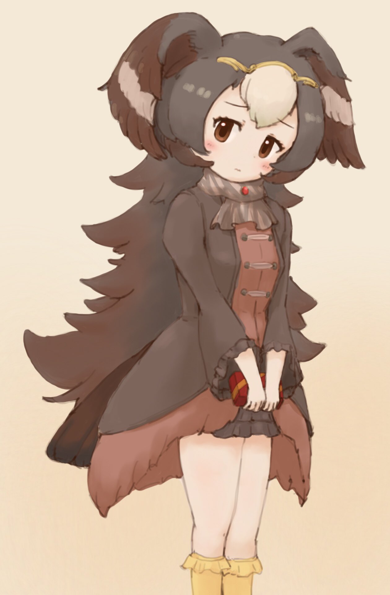 1girl bird_girl bird_tail bird_wings black_eyes black_hair boots dress feathered_wings head_wings highres kemono_friends long_hair looking_at_viewer pink_background scarf simple_background skirt solo striated_caracara_(kemono_friends) tail wings zzz_ansh