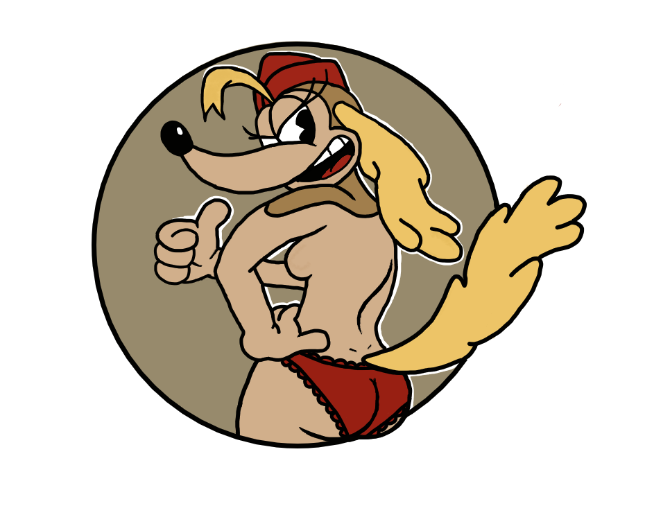 4_fingers alpha_channel anthro big_breasts big_butt black_eyes blonde_hair breasts brown_background brown_body brown_fur butt canid canine canis clothed clothing cuphead_(game) domestic_dog edit eyelashes female fingers fur gesture hair hand_on_hip hat headgear headwear hunting_dog looking_at_viewer looking_back looking_back_at_viewer mammal military_hat open_mouth panties pilot_saluki_(cuphead) rear_view red_clothing red_hat red_headwear red_panties red_underwear saluki side_boob sighthound simple_background solo tan_body tan_fur thumbs_up topless transparent_background underwear video_games warioanon yellow_tail