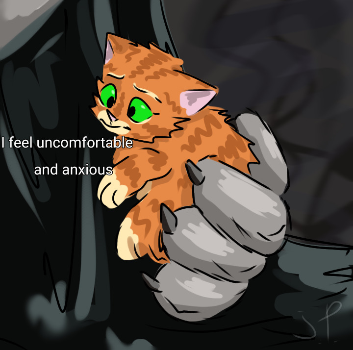 anthro canid canine canis claws death_(puss_in_boots) domestic_cat dreamworks duo felid feline felis feral fur fuzzy green_eyes grey_body grey_fur hand_held handheld holding_another in_hand justpauline male mammal meme nervous orange_body orange_fur puss_in_boots_(character) puss_in_boots_(dreamworks) size_difference tabby_cat text wolf