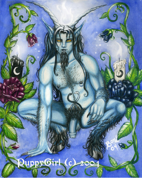 2004 balls candle crescent_moon feral flaccid flower genitals hoatee hooves horn humanoid humanoid_pointy_ears long_ears male moon nipples penis plant pubes puppygirl reptile satyr scalie snake solo