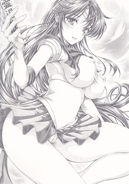 1girl bishoujo_senshi_sailor_moon covered_nipples elbow_gloves gloves graphite_(medium) hino_rei legs long_hair looking_at_viewer mikuro monochrome sailor_mars solo thighs traditional_media