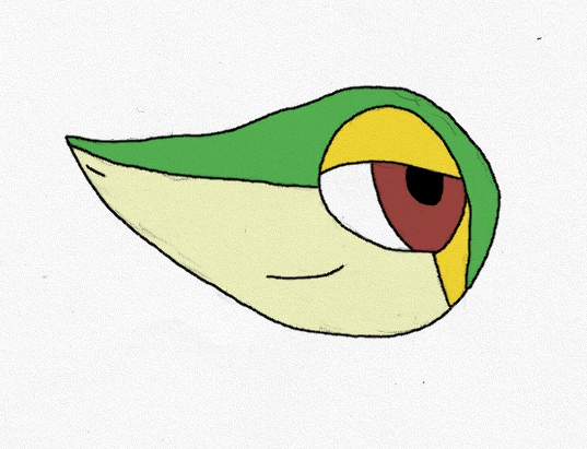 confident generation_5_pokemon green_body green_skin invalid_tag nintendo pokemon pokemon_(species) red_eyes reptile scalie seth65 smile smirk snake snivy