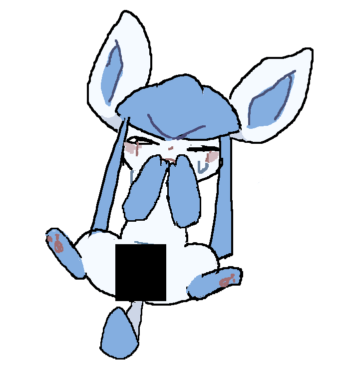 ambiguous_gender blush bodily_fluids censored eeveelution eyes_closed feral front_view generation_4_pokemon glaceon nintendo podo pokemon pokemon_(species) solo sweat