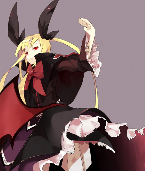 bad_id bad_pixiv_id blazblue blonde_hair bow dress hyakuhachi_(over3) long_hair rachel_alucard red_bow red_eyes solo twintails