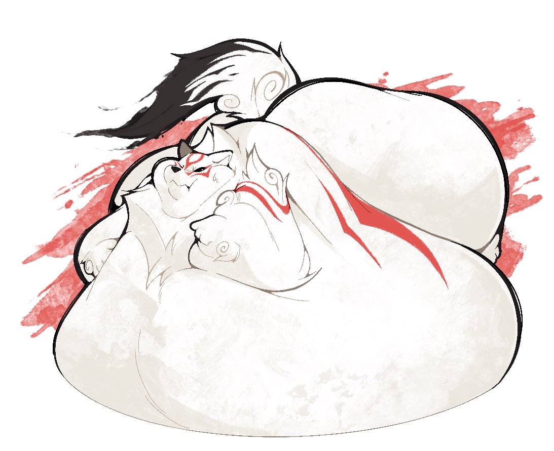 amaterasu belly big_belly big_butt boot_(artist) bootfromtv butt canid canine canis capcom deity female feral huge_butt hyper hyper_belly hyper_butt immobile mammal morbidly_obese morbidly_obese_feral obese obese_feral overweight overweight_feral simple_background solo video_games wolf ōkami