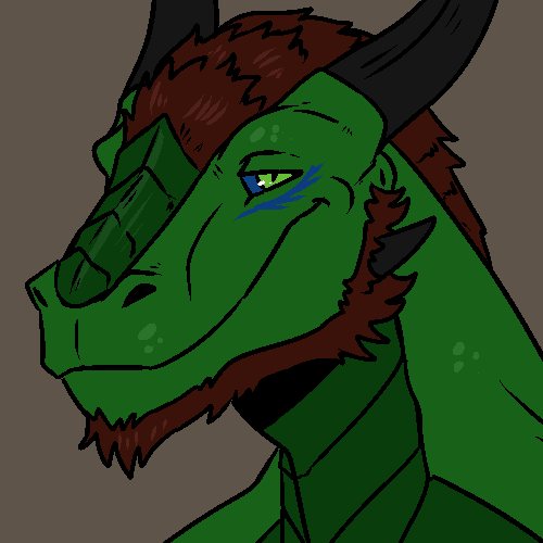 1:1 anthro beard black_horn blue_sclera brown_background brown_beard brown_hair bust_portrait cheek_horn closed_mouth closed_smile dragon facial_hair glistening glistening_eyes green_body green_eyes green_scales hair horn imperatorcaesar looking_at_viewer low_res male mouth_closed narrowed_eyes portrait scales simple_background solo