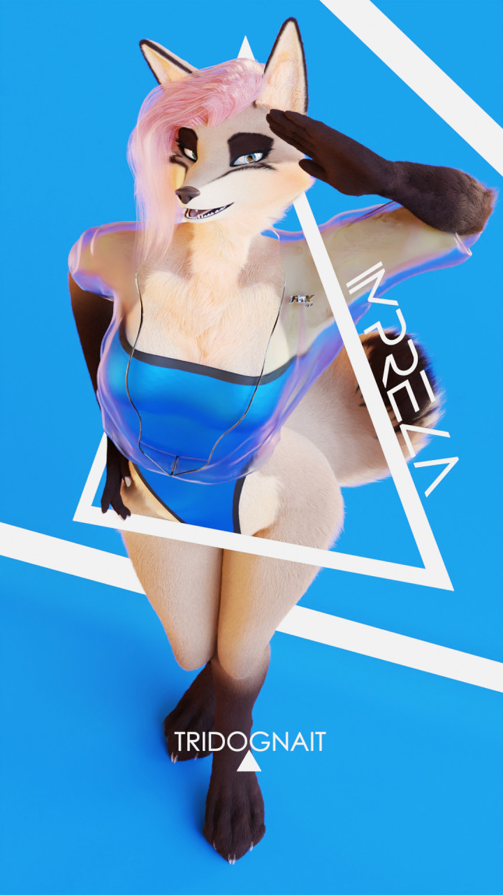3d_(artwork) anthro blender_(software) breasts canid canine canis claws clothed clothing digital_media_(artwork) female fox fur hair hi_res impreza looking_at_viewer mammal multicolored_body multicolored_fur outside pink_hair simple_background smile solo swimwear tan_body tan_fur text triangle_(disambiguation) tridognait two_tone_body two_tone_fur white_background