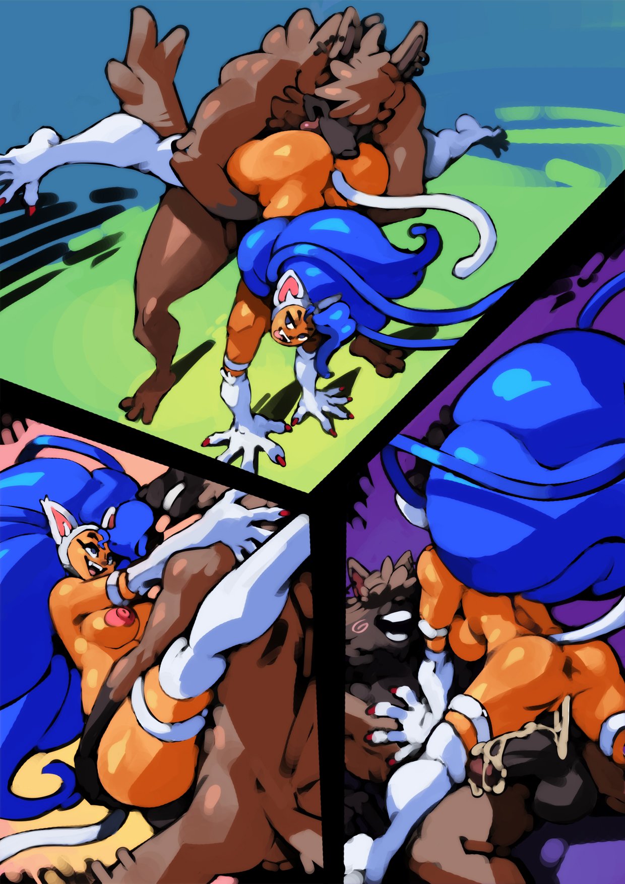 3_toes 5_fingers 5_toes animal_humanoid anthro anus areola big_areola big_breasts big_nipples bittenhard blue_hair bodily_fluids breasts brown_body brown_fur butt canid canine capcom cat_humanoid cum cum_in_pussy cum_inside darkstalkers duo feet felicia_(darkstalkers) felid felid_humanoid feline feline_humanoid female fingers fur genital_fluids hair handstand hi_res humanoid humanoid_on_anthro long_hair looking_pleasured male male/female mammal mammal_humanoid nipples nude open_mouth open_smile penetration sex smile toes tongue tongue_out vaginal vaginal_penetration video_games