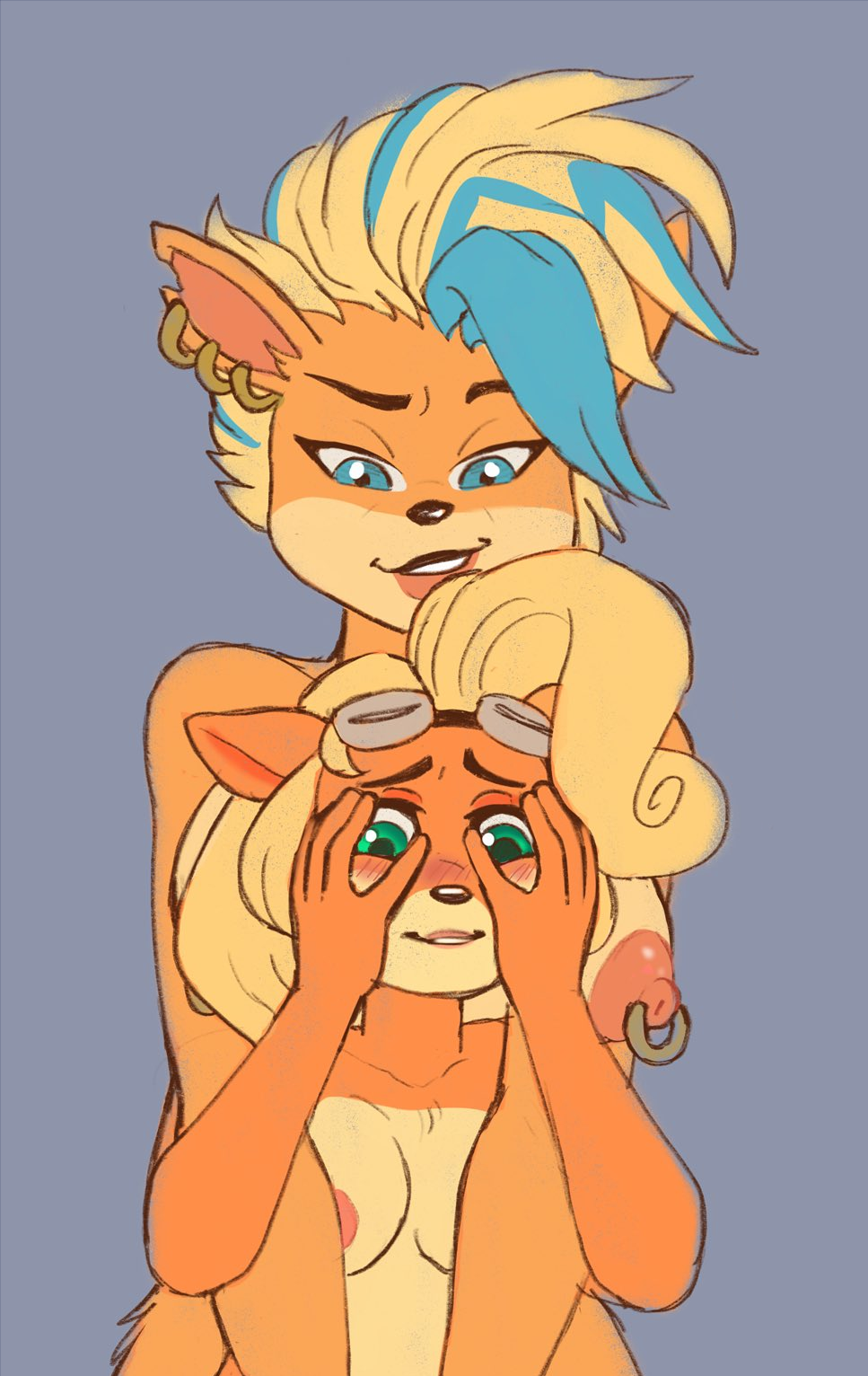 activision anthro better_version_at_source bite biting_lip blush breasts coco_bandicoot crash_bandicoot_(series) cropped duo female female/female fingering hi_res masturbation nipples offscreen_sex pirate_tawna shadowpelt shy tawna_bandicoot video_games