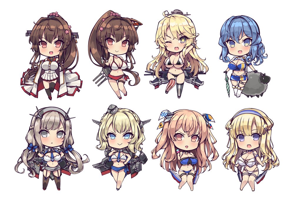 6+girls adapted_costume akikaze_tsumuji alternate_costume american_flag_legwear asymmetrical_legwear bangs bikini black_gloves blonde_hair blue_bandeau blue_bikini blue_bow blue_eyes blue_hair blue_hairband blue_skirt boots bow braid breasts brown_eyes brown_hair cannon cherry_blossoms chibi coat colorado_(kancolle) double_bun fletcher_(kancolle) flower gloves gotland_(kancolle) grey_eyes grey_hair hair_between_eyes hair_bow hair_bun hair_flower hair_intakes hair_ornament hairband headgear huge_breasts iowa_(kancolle) johnston_(kancolle) kantai_collection large_breasts light_brown_hair long_hair low_twintails maryland_(kancolle) mismatched_legwear mole mole_under_eye multicolored_hairband multiple_girls navel official_alternate_costume one_eye_closed parted_bangs pencil_skirt pleated_skirt ponytail purple_eyes race_queen red_sarong rigging sailor_bikini sailor_collar sarong short_hair shrug_(clothing) side_braids sidelocks skirt sleeveless_coat star-shaped_pupils star_(symbol) star_hair_ornament striped striped_thighhighs swimsuit symbol-shaped_pupils thigh_boots thighhighs turret twintails two_side_up vertical-striped_thighhighs vertical_stripes white_bikini white_coat white_footwear white_hairband white_skirt yamato_(kancolle) yamato_kai_ni_(kancolle)