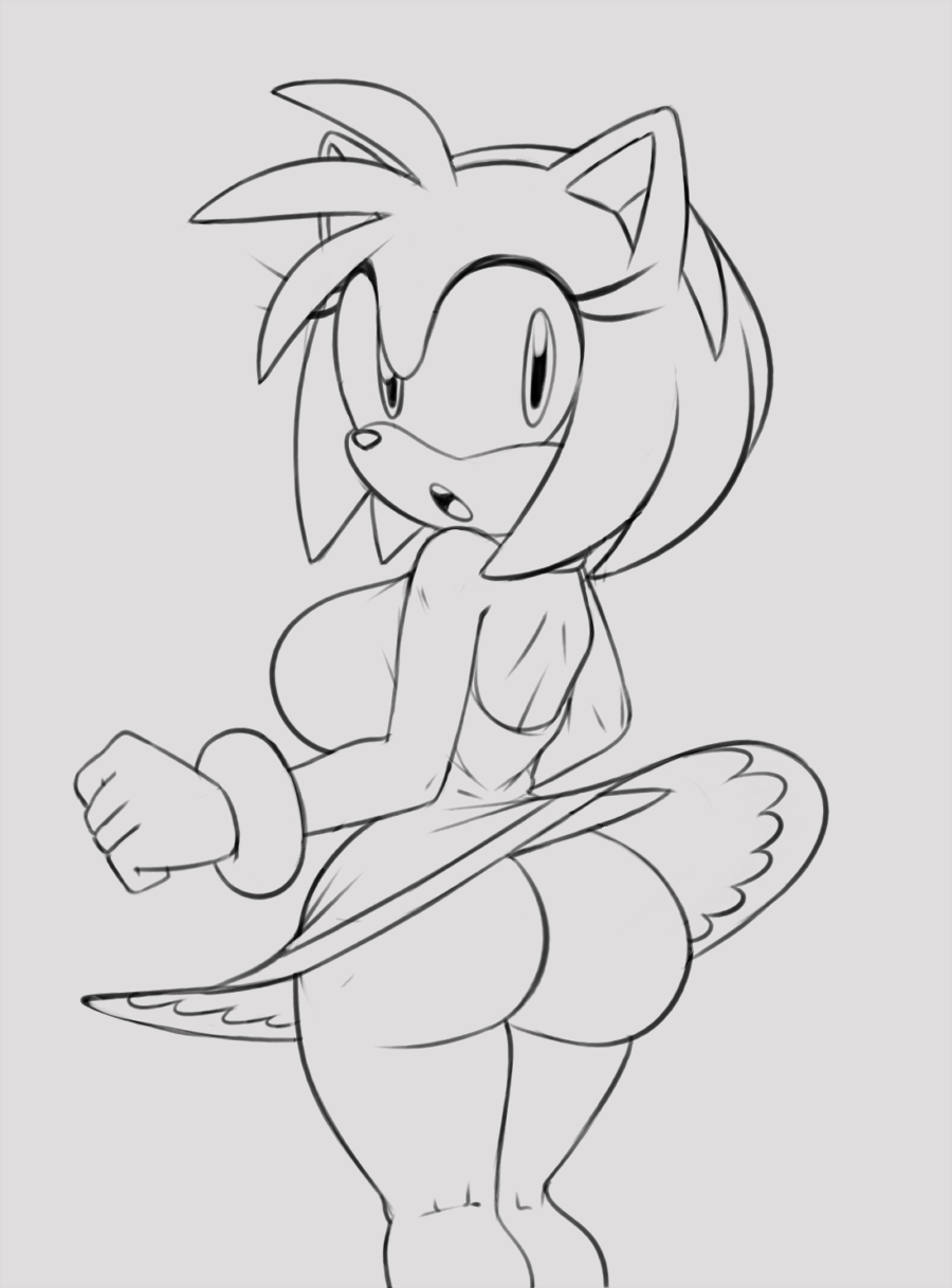 amy_rose anthro big_breasts big_butt breasts butt eulipotyphlan female hedgehog hi_res huge_butt looking_at_viewer mammal sega sketch solo sonic_the_hedgehog_(series) squidapple