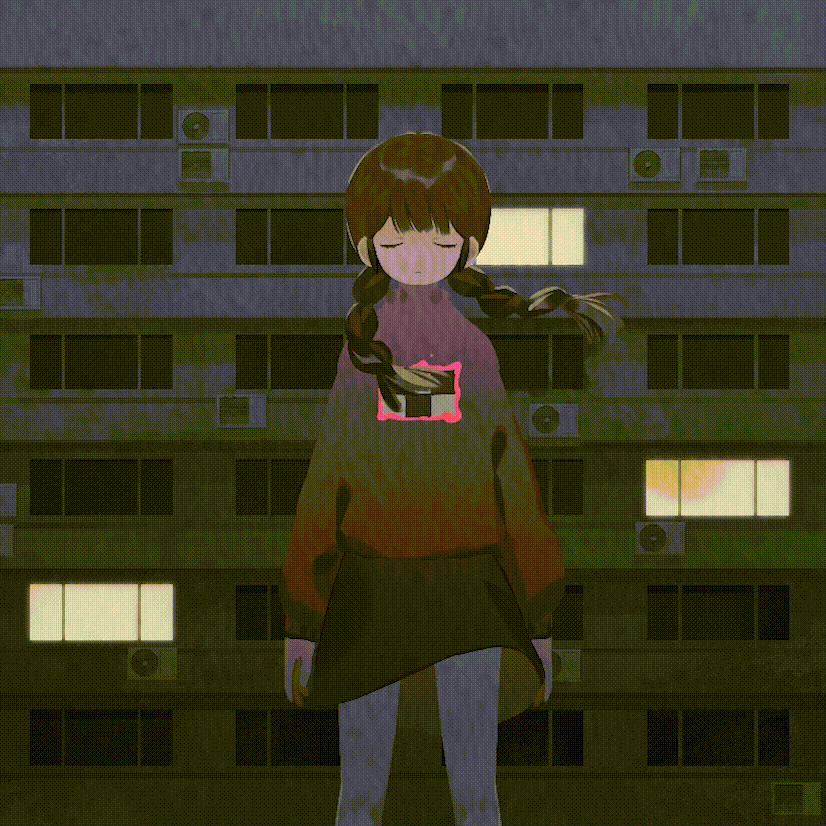 0x3 1girl air_conditioner animated animated_gif brown_hair brown_skirt building closed_mouth commentary feet_out_of_frame film_grain flickering flying_paper glitch long_hair long_sleeves looking_at_viewer looping_animation madotsuki outdoors paper pink_shirt shirt skirt solo static symbol-only_commentary twintails unusually_open_eyes wind window yume_nikki