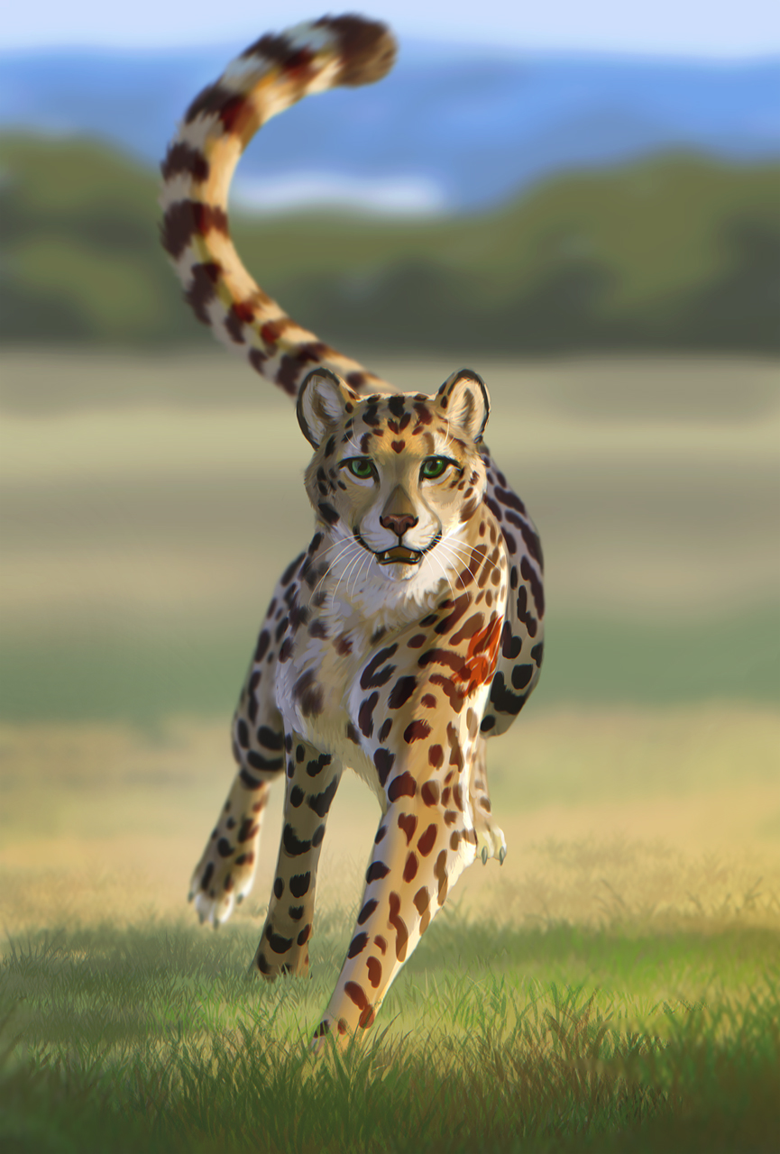 cheetah detailed detailed_background disney felid feline female feral fuli fur green_eyes hi_res inner_ear_fluff lineless looking_at_viewer mammal open_mouth reallynxgirl running shaded soft_shading solo spots spotted_body spotted_fur the_lion_guard the_lion_king tuft