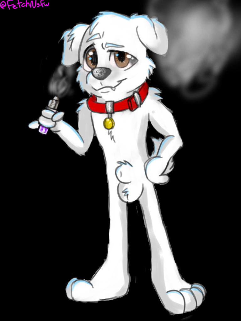 3:4 animal_genitalia brian_griffin canid canine canis collar domestic_dog family_guy fur genitals male mammal nightzombie red_collar sheath smoke smoking solo vape vape_pen white_body white_fur