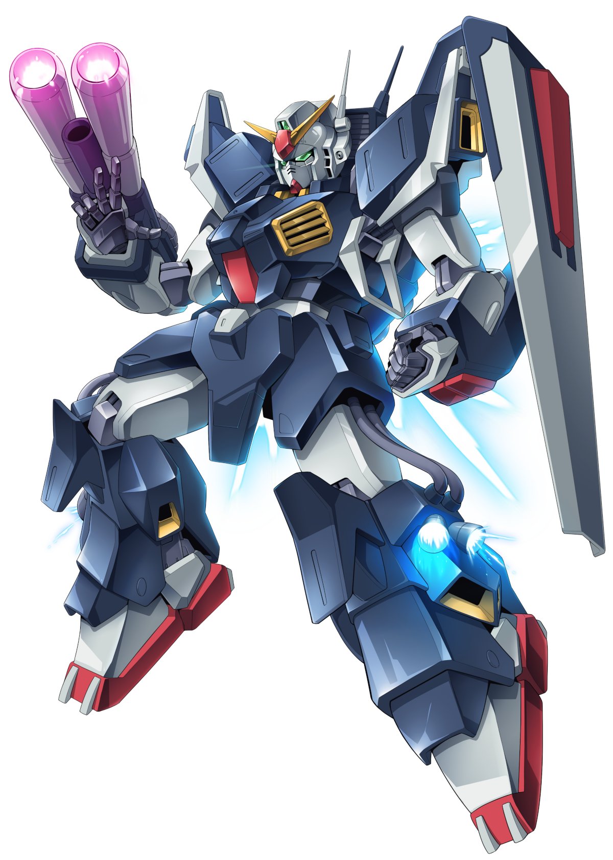 arm_cannon clenched_hand full_armor_gundam_mk_ii gamiani_zero green_eyes gundam gundam_msv highres mecha mobile_suit no_humans open_hand robot science_fiction v-fin weapon white_background zeta_gundam