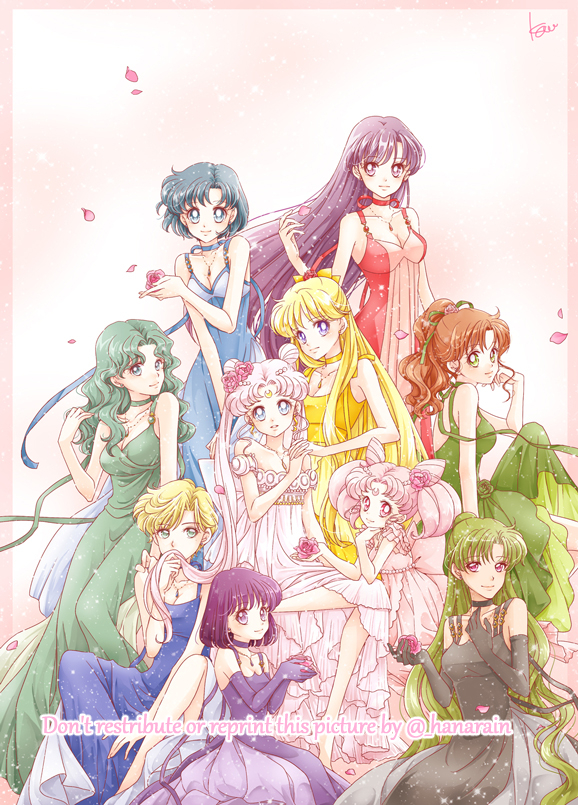 6+girls aqua_hair bishoujo_senshi_sailor_moon black_hair blonde_hair blue_hair brown_hair double_bun dress green_hair hair_bun inner_senshi long_hair magical_girl multiple_girls outer_senshi pink_hair ponytail sailor_chibi_moon sailor_jupiter sailor_mars sailor_mercury sailor_moon sailor_neptune sailor_pluto sailor_saturn sailor_uranus sailor_venus sarashina_kau short_hair white_hair