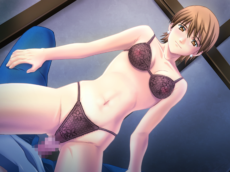 artist_request bra brown_eyes brown_hair censored cowgirl_position earrings fate/stay_night fate_(series) fujimura_taiga girl_on_top jewelry lingerie midriff mosaic_censoring navel panties penis sex short_hair straddling underwear underwear_only