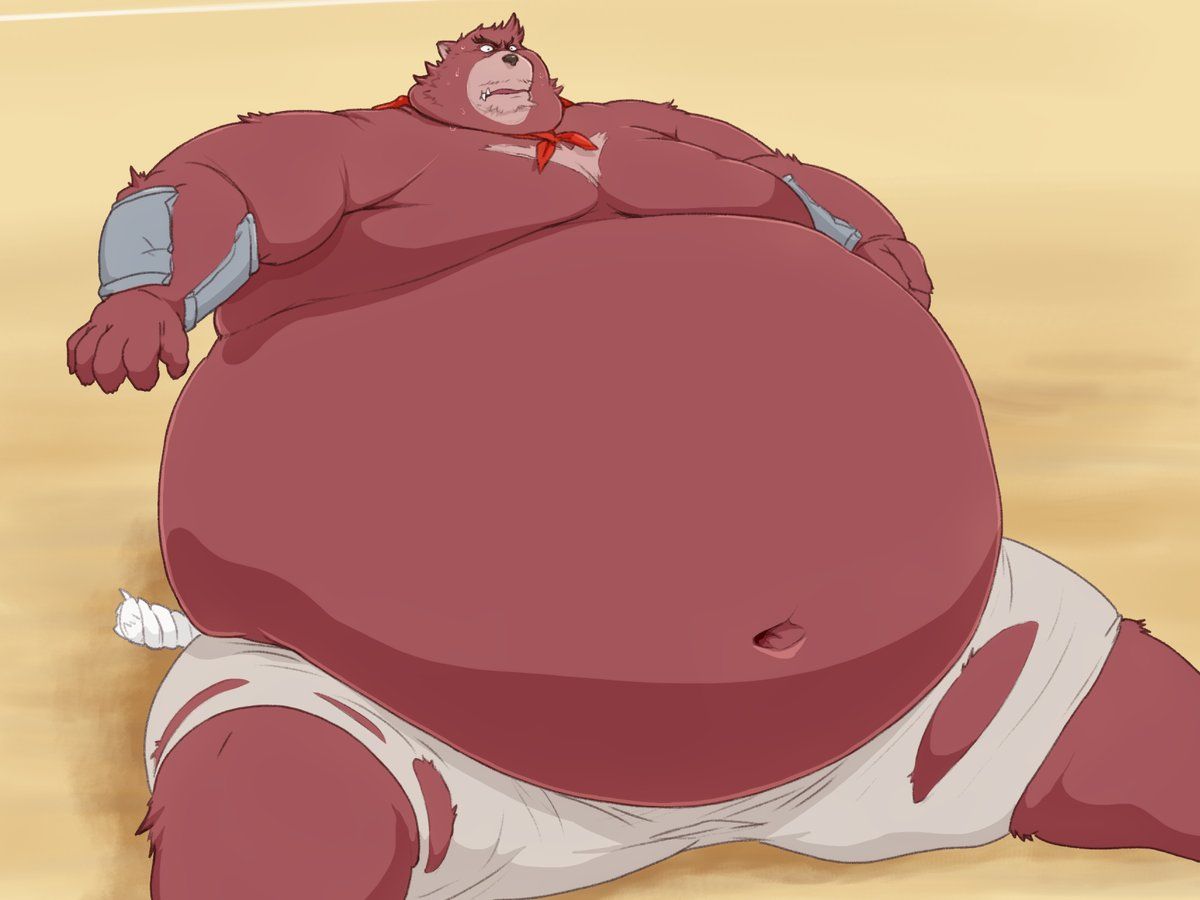 anthro belly big_belly big_breasts breasts clothed clothing digital_media_(artwork) iwano kumatetsu male mammal moobs obese overweight overweight_anthro simple_background solo the_boy_and_the_beast thick_thighs ursid weight_gain